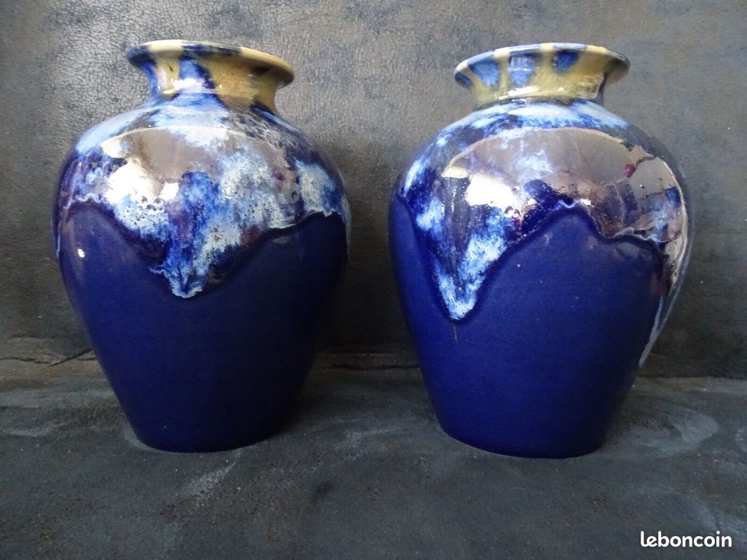 VENDUES / Vases Céramiques Grès du Morvan bleu + Alpho Alphonse Mouton design Art Nouveau rétro Vintage 1930's (image 13)