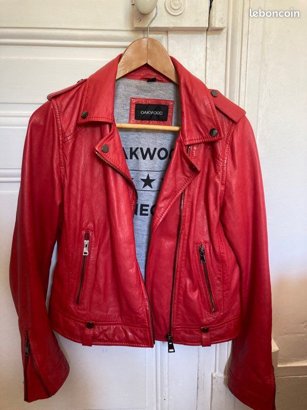 Blouson en cuir rouge femme taille S Vêtements