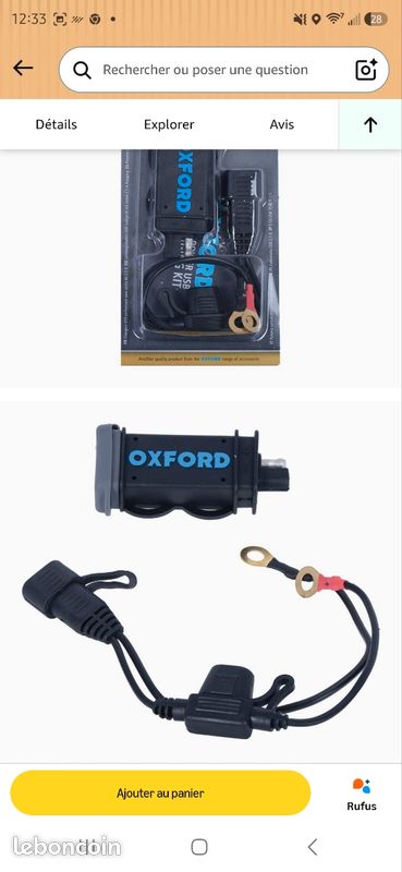 Chargeur USB moto - Oxford 12 volts (image 3)