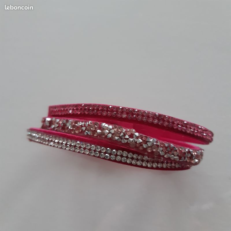 Bracelet "belette" - rose fuchsia argenté (image 1)