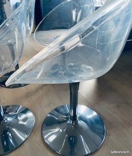 4 chaises transparentes plexi pied alu style eros starck etat usure du temps (image 3)