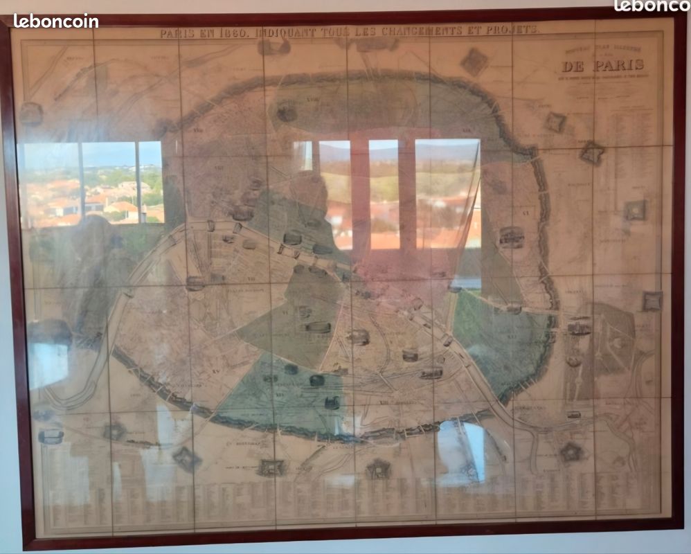 Cadre plan original de paris 1860 indiquant tout les changement et projets (image 2)