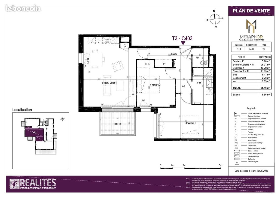Appartement 3 pièces 65 m² · à Nantes · 65 m² · 825 €