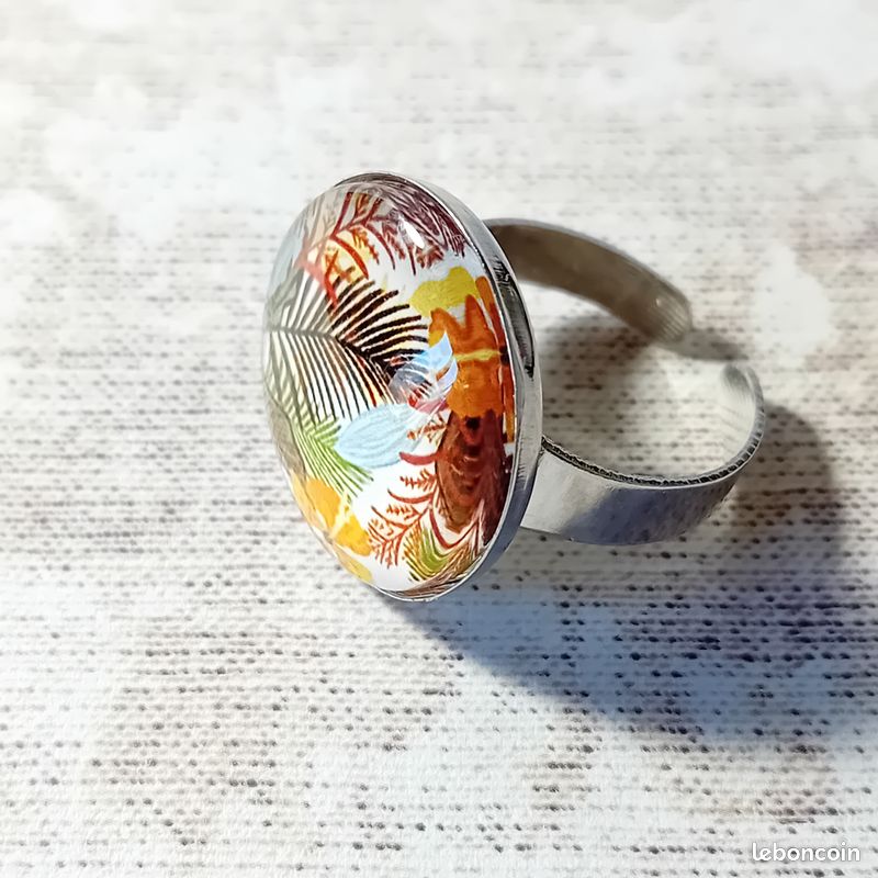 Bague Ajustable SHAMAYA KREA - Cabochon Résine Gris Argenté 25mm - Fait Main - Neuf Sans Emballage