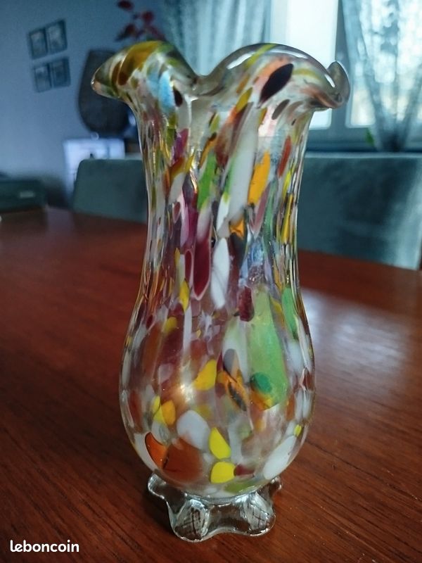 ✨ Vase en verre soufflé polychrome – Style Murano – Italie – Milieu XXᵉ siècle (image 1)