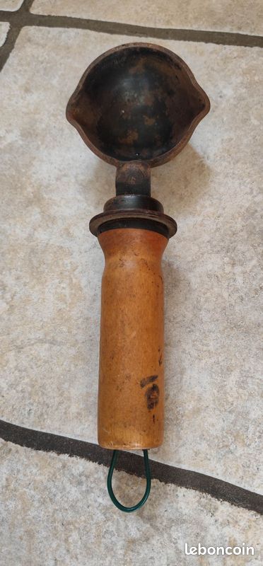 Ancienne Louche De Fusion Acier Double Bec - Fonte Plomb Plâtre Poids - Outil Vintage