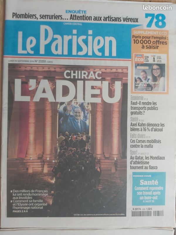 Lot de journaux Jacques Chirac 2019 (image 2)