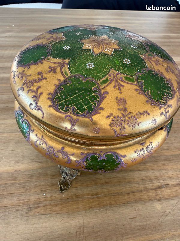 BOITE À BIJOUX bonbonnière ancienne en laiton ivoi époque art déco 1920