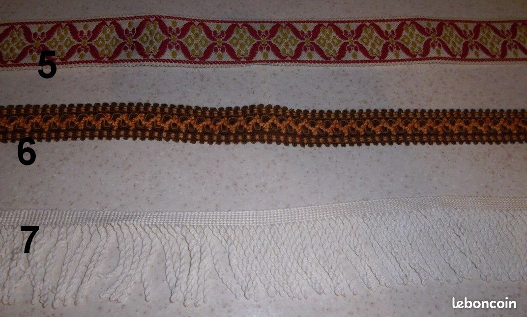 6 sortes de galon d'ameublement / passementerie - Loisirs créatifs