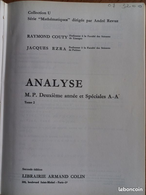Analyse, tomes 1 et 2, Raymond Couty et Jacques Ezra, Armand Colin (image 3)