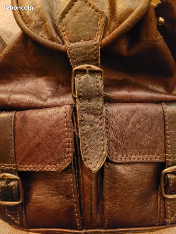 Mini Sacoche En Cuir Naturel Vintage - Bon état Made In France Occasion