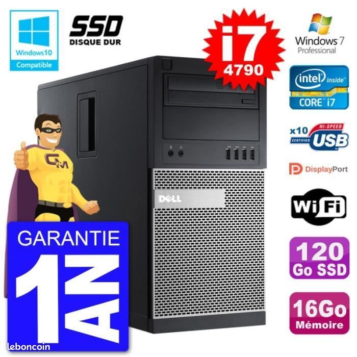 PC Tour DELL 9020 Intel Core I7-4790 RAM 16Go SSD 120Go Graveur DVD Wifi W7 (image 1)