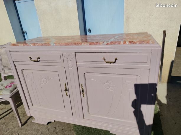 Buffet style Louis XVI dessus marbre beige - SA - Antiquités décoration