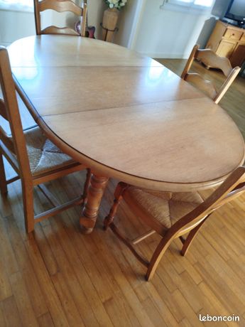 Table Ronde Meurisie 130cm + 2 Allonges Et 6 Chaises Bois Tissu – Christian Neyraud