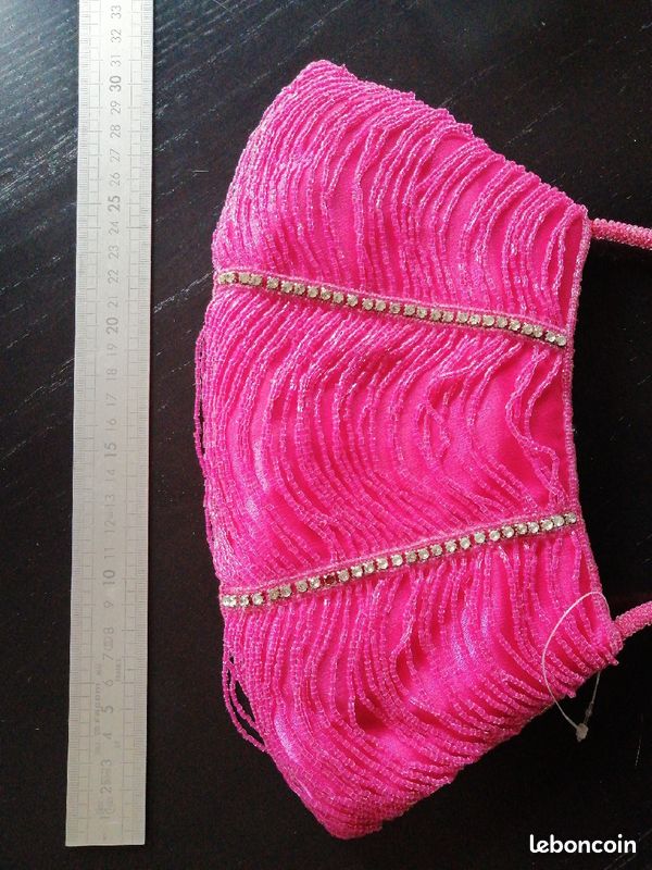 Pochette de soirée perlée neuve rose fushia et strass fermeture zip (image 6)