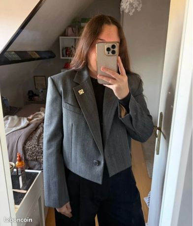 Blazer Manches Courtes Sandro Taille 40 – Couleur Beige, Comme Neuve, Occasion Très Bon état