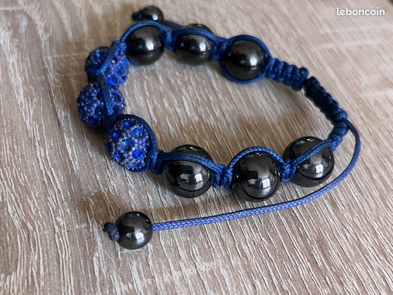 Bracelet fantaisie style Shamballa bleu & noir (image 4)
