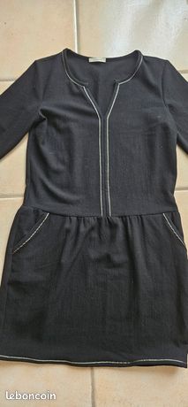 Robe Noire Promod Taille 36 - Texture, Manches Trois-quarts, Longueur Genou - Style Fourreau