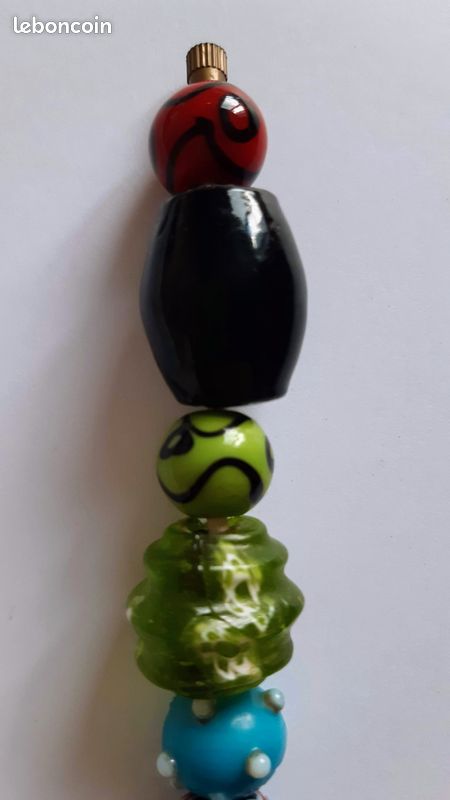 Collier De Perles Ancien En Pâte De Verre Multicolore - Longueur 50 Cm - Bel état D'occasion