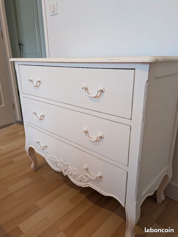 Commode ancienne bois massif blanche (image 10)