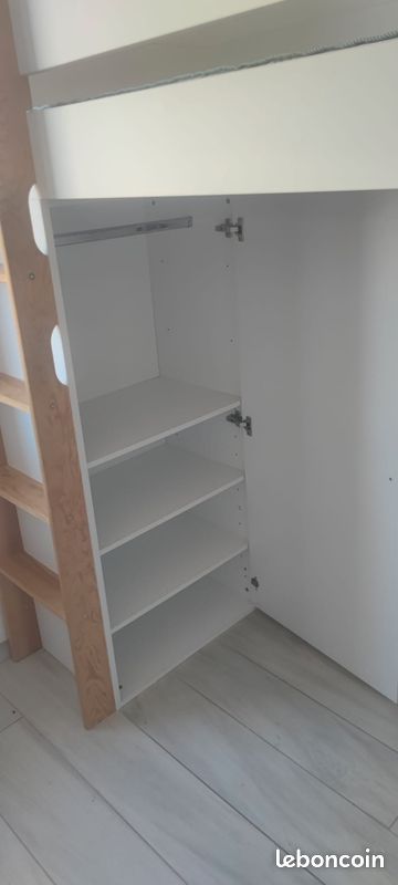 Lit mezzanine 1 place avec bureau et rangements avec matelas (image 5)
