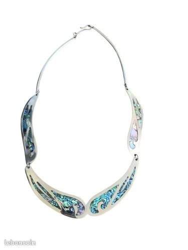 Collier Bohème Alpaca Argent Avec Nacre Et Pierre Turquoise - Occasion