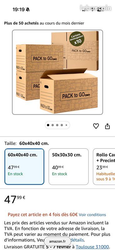 Cartons déménagement 60x40x40 (image 3)