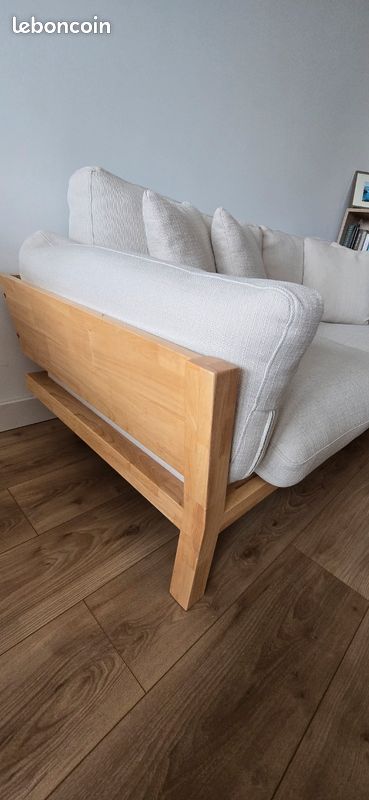 Canapé scandinave déhoussable 3 places en tissu blanc crème et bois clair KYO (image 7)