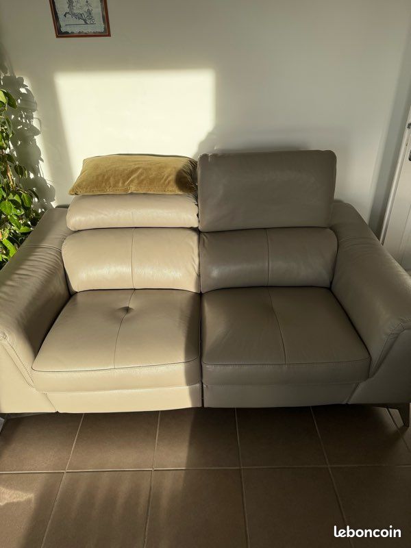 Canapé relax 2 places en cuir gris (image 4)