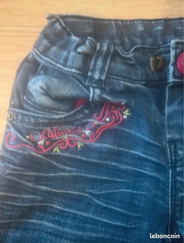 Jean catimini fille 3 ans bleu denim brodé taille ajustable confortable tendance (image 2)