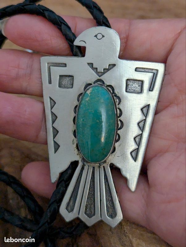 Cravate bolo en argent sterling et turquoise n° 8 - Canada