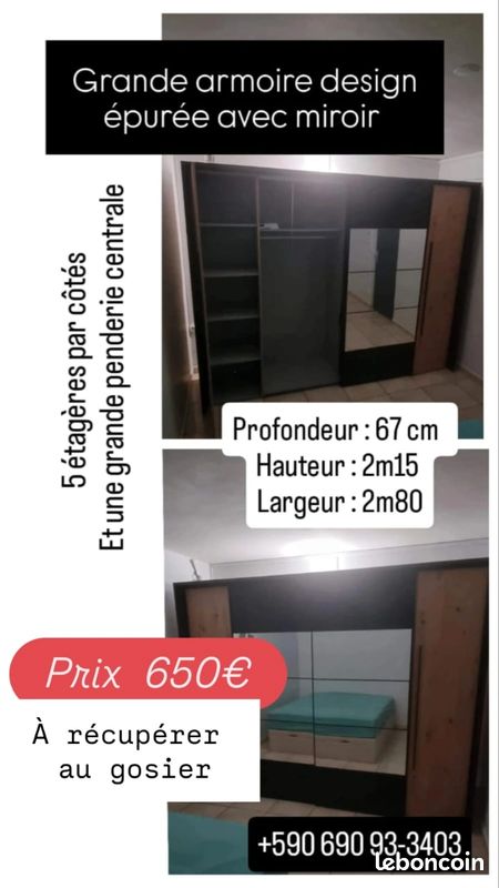 Grande armoire avec miroires, étagères et penderies (image 1)