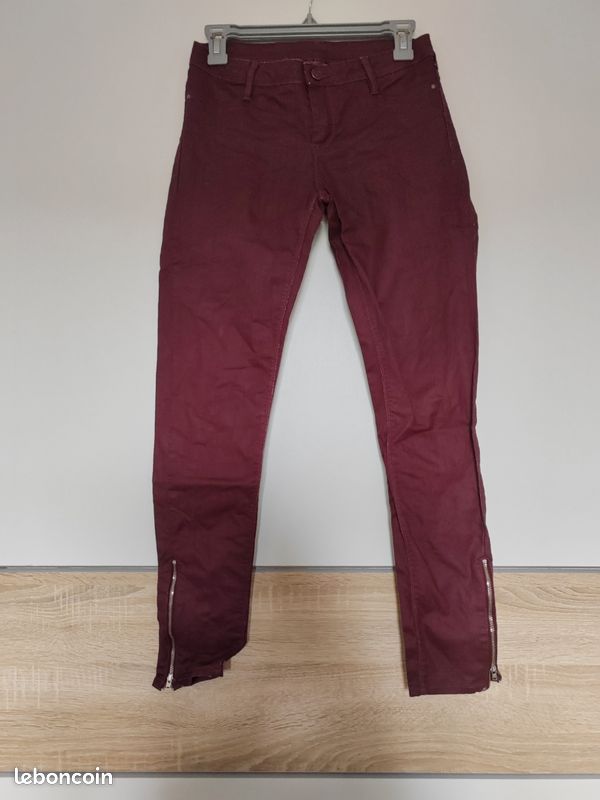 Pantalon slim bordeaux Teddy Smith-Taille 38(W28).bon (image 1)