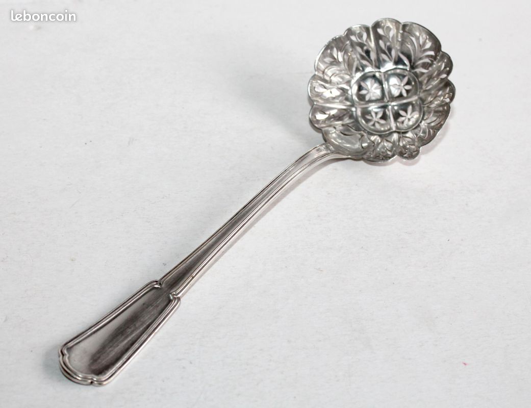 Cuillère à Sucre Ancienne En Métal Argenté – Pièce De Collection Avec Poinçon