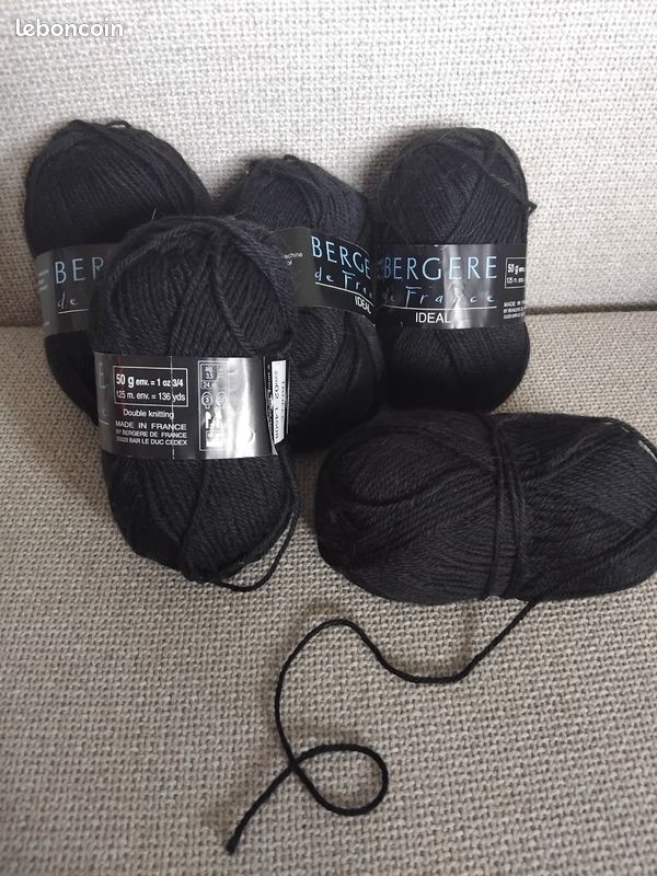 Lot De 5 Pelotes De Laine Noire - Acrylique/viscose - Aiguille 2 - Neuf