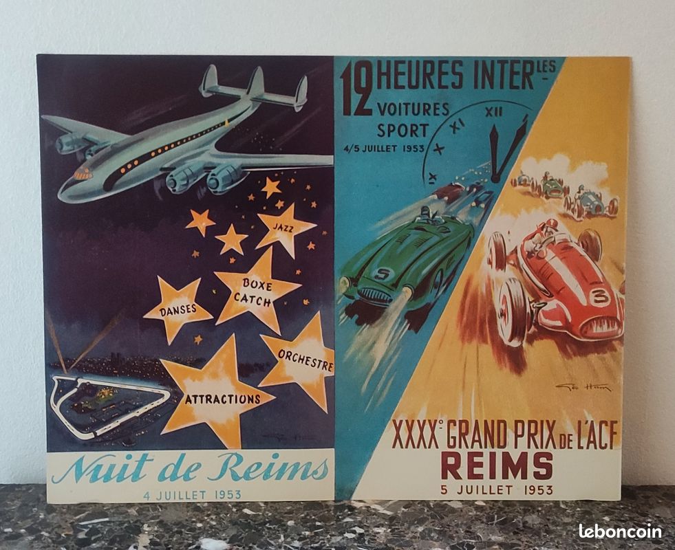 Affiche Poster Grand Prix De Reims ACF 1954 - Multicolore - Reproduction Neuve