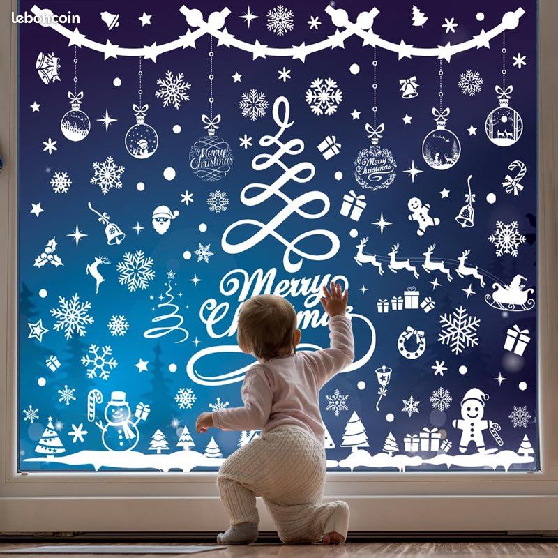 Stickers Fenêtre Noël Réutilisables - 9 Pièces PVC (Père Noël, Renne...) Sans Colle