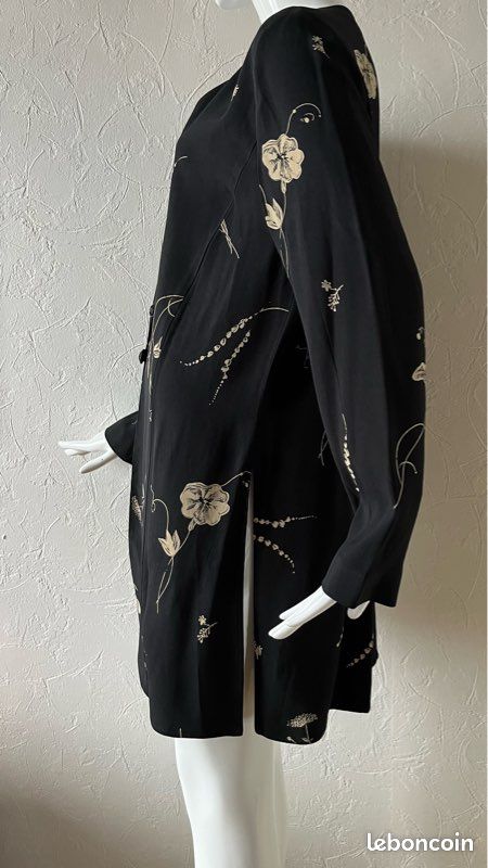 Veste Légère Weill Imprimé Floral Noir - Taille 48 - Vintage - Occasion Très Bon État
