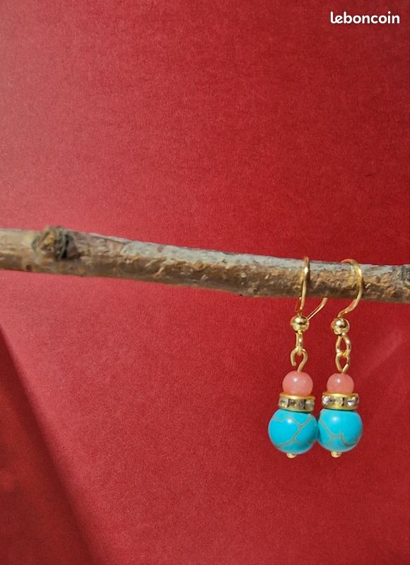 Boucles d'oreilles fait main avec des pierres naturelles et acier inoxydable (image 2)