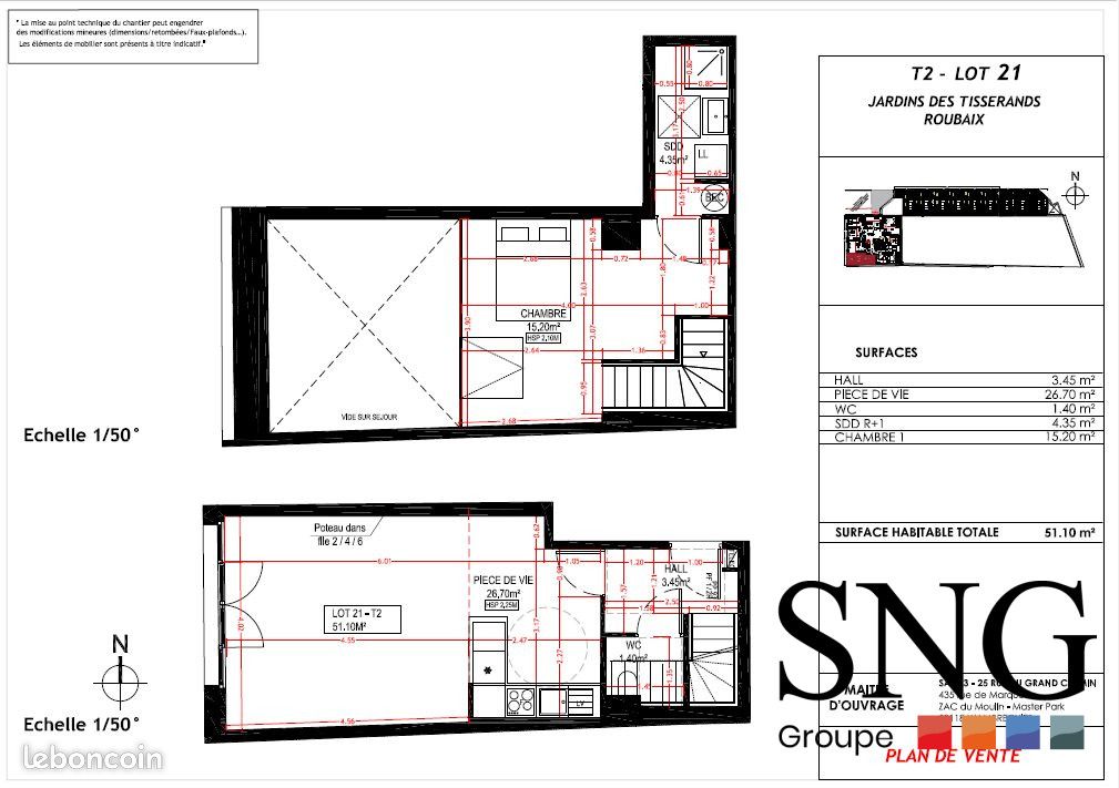 Appartement 2 pièces 51 m² · à Roubaix · 51 m² · 688 €
