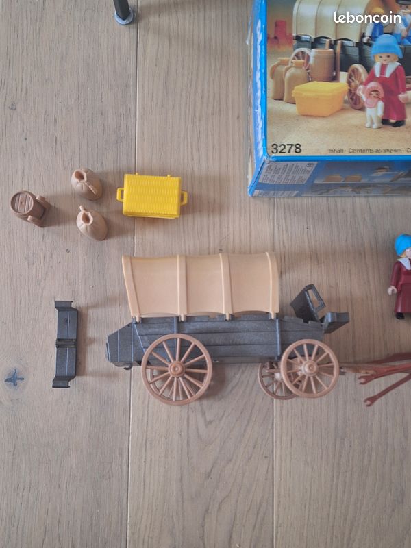 PLAYMOBIL vintage western chariot bâché colon enfants set 3278