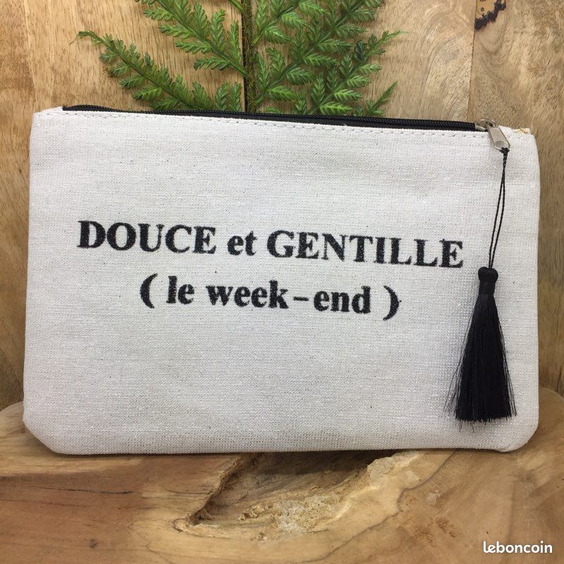 NEUF Pochette « Douce et Gentille (le week-end) » zip paillette (image 3)