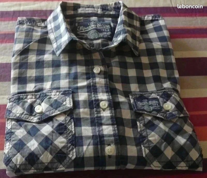 Chemise Blanche et Bleue Marine à Carreaux (image 3)