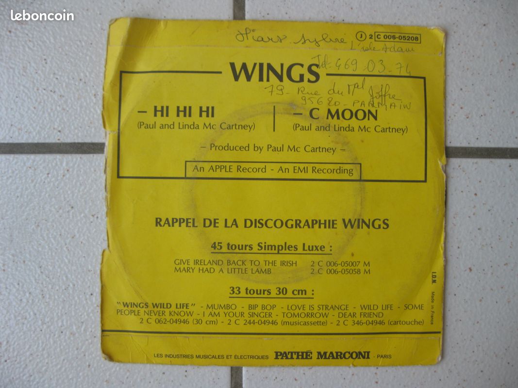 VINYLE 45 Tours SP des WINGS ( BEATLES ) (image 2)