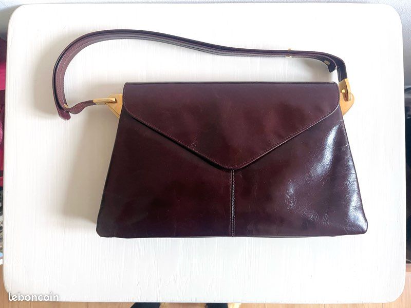 Sac-pochette Trapèze En Cuir Vintage - Marron, Dimensions 26x14x6 Cm, Occasion Parfait état