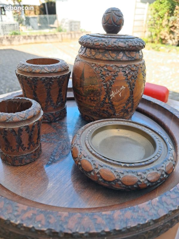 Ensemble tabatière vintage bois ciselé (image 2)