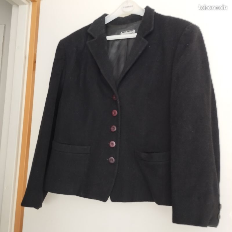 Veste noire laine cacharel fabrique france doublee manche longue t