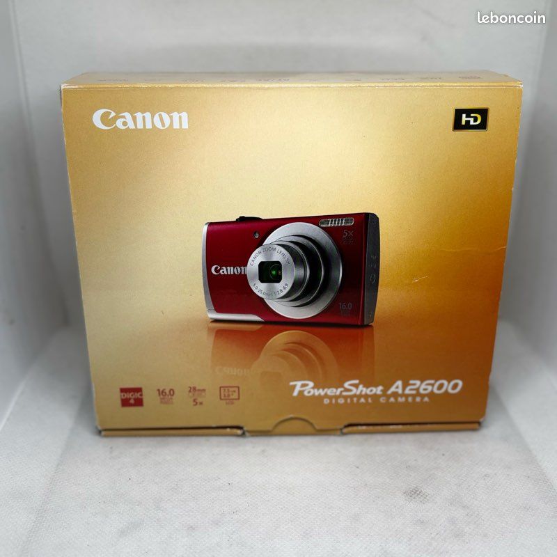 📷 Appareil photo Canon PowerShot A2600 Rouge – Complet avec boîte (image 2)