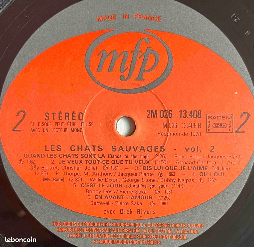 ♥🎼33t 🇫🇷 Les Chats Sauvages (Avec Dick Rivers - Vol.2) ✷ 1978 (image 4)
