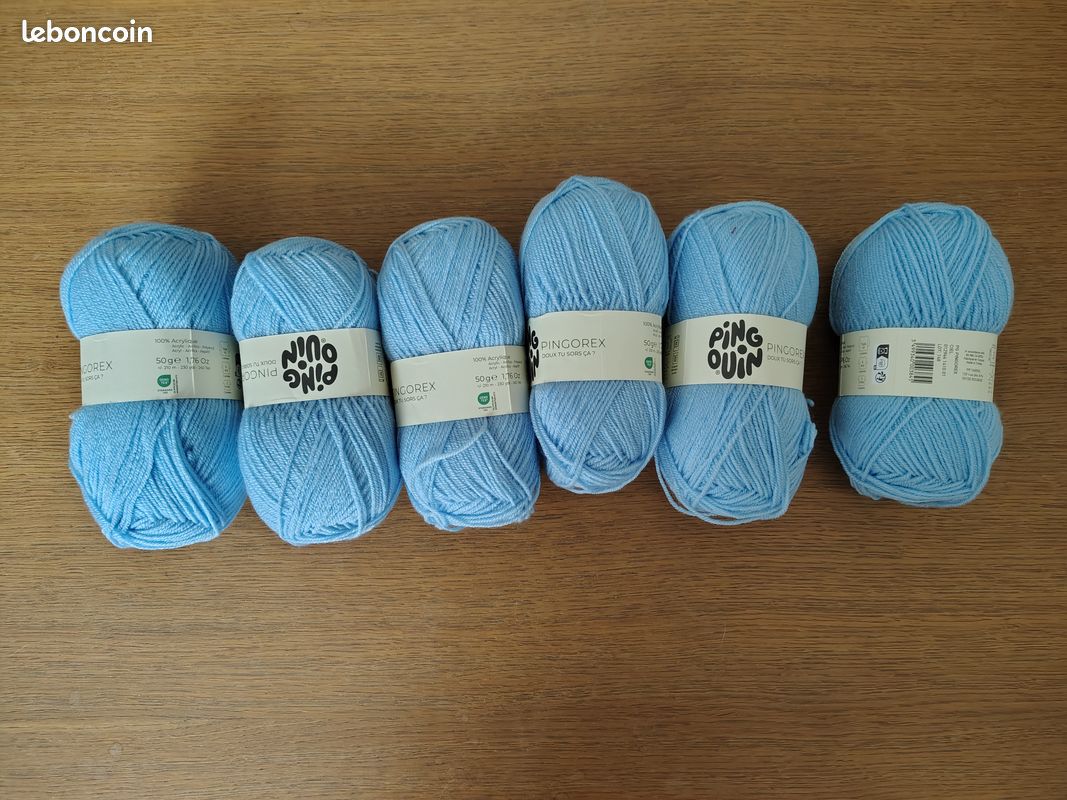 Lot de 6 pelotes pingorex de pingouin bleu ciel neuve 50g spécial layette (image 1)